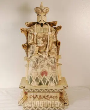 Hand Carved Bone King Sitting on Throne