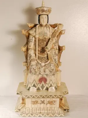 Hand Carved Bone Queen Sitting on Throne