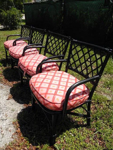 FOUR BLACK PAINTED RATTAN ARMCHAIRS - Image 8