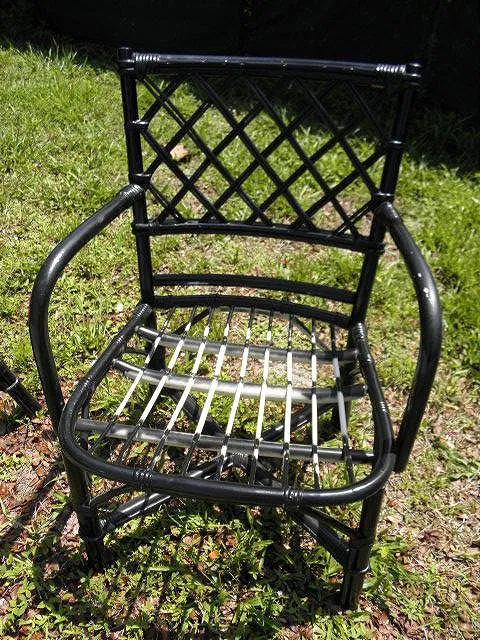 FOUR BLACK PAINTED RATTAN ARMCHAIRS - Image 6