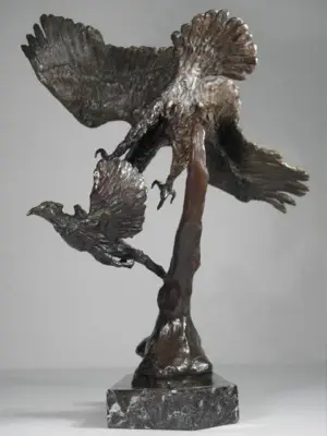 BRONZE & MARBLE SCULPTURE: "SOUTHERN BALD EAGLE"