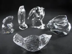 FIVE CRYSTAL ANIMAL FIGURINES: BACCARAT, WATERFORD