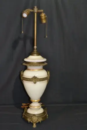 BRONZE MOUNTED OPALINE LAMP