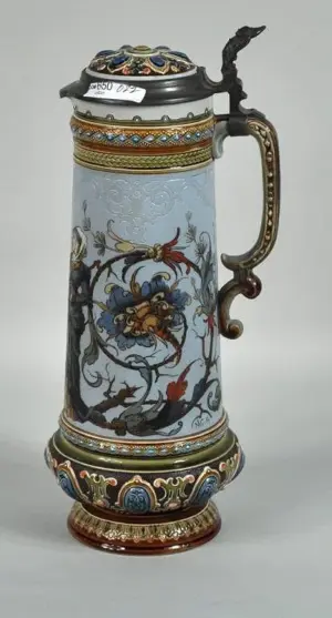 Mettlach #1734 Stoneware & Pewter Mounted Stein