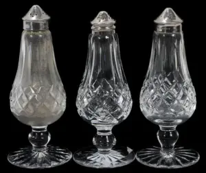 WATERFORD CRYSTAL SALT & PEPPER SHAKERS, THREE