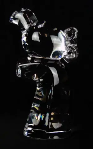 LARGE ORREFORS SWEDEN CRYSTAL BIRD ON STUMP FIGURI