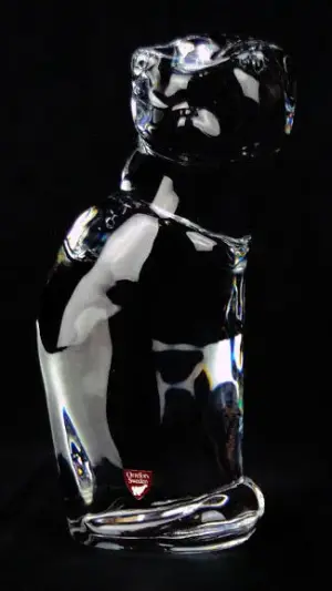 LARGE ORREFORS SWEEDEN CRYSTAL CAT FIGURINE