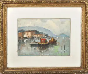 Italian Seaside Scene, Oil on Canvas