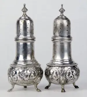 PAIR STERLING SILVER ORNATE SHAKERS