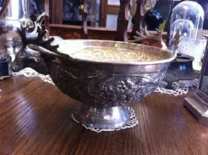 Silver Plated Victorian Bowl - Elk Head Handles