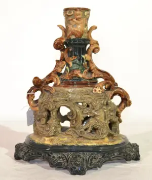 MYTHOLOGICAL MAJOLICA FIGURAL VASE MARKED