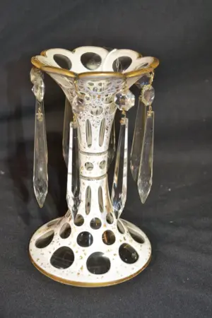 BOHEMIAN OVERLAY LUSTRE VASE WITH CRYSTALS