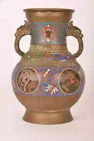 Japanese champlevé enamel and bronze vase