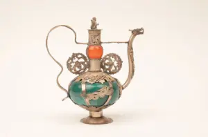 Chinese marble and silvered metal wine pot, early