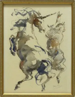 SALVADOR DALI PEN IN INK MIXED MEDIA