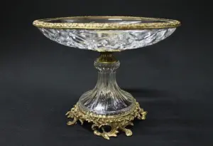 ITALIAN LEAD CRYSTAL BOWL - BRASS TRIM AND BASE