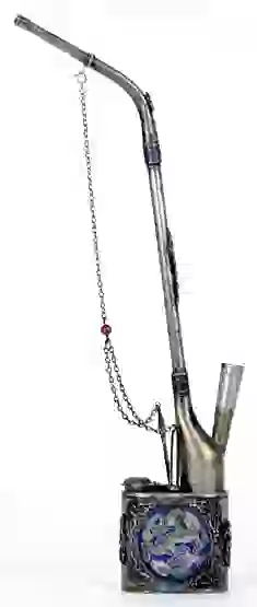 GREAT EARLY CHINESE OPIUM PIPE WITH CLOISONNÉ DRAG