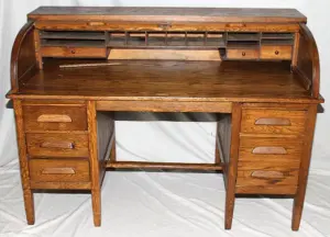 OAK ROLL TOP DESK, H 42", W 60", D 30"