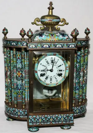 CHINESE CLOISONNÉ MANTEL CLOCK, H 18", W 13"