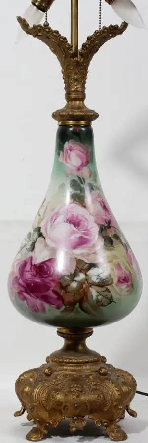 HAND PAINTED VASE MOUNTED AS LAMP, H 38"