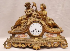 Bronze French clock, Jean Baptiste Deleth, 2 recli