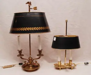 2 Tole and brass lamps, 21"h and 16"h