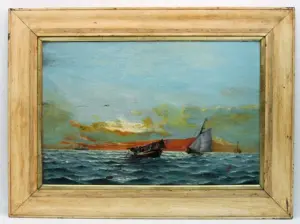 Aldro Thompson Hibbard Oil on Board "Ships at Sea"