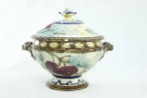 Majolica Porcelain Hand-Painted Biscuit jar