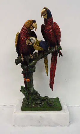 Polychrome Bronze Parrot Statue