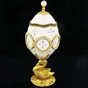 Fabrege Style Crystal Decorated Egg Ring Box