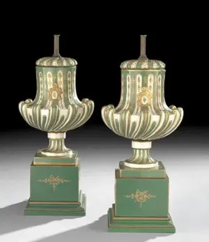 Pair of Sevres-Style Urns Mounted as Lamps