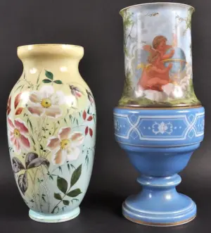 A 19TH CENTURY FRENCH OPALINE GLASS VASE painted with