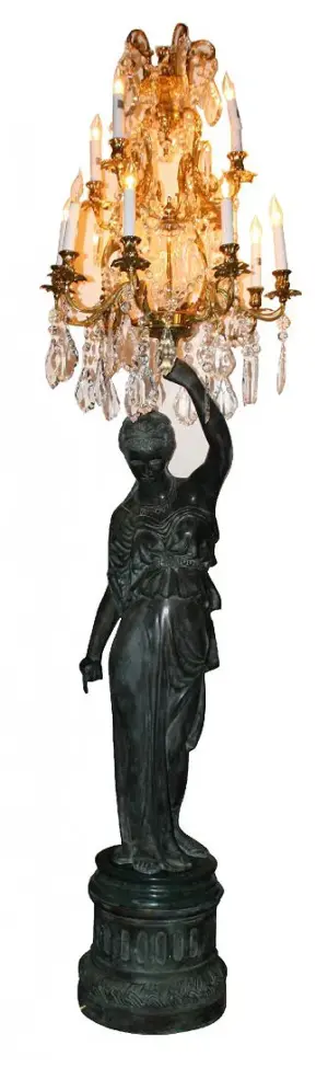 Bronze classical figural torchere with gilt bronze