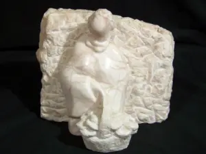 Vintage Signed Marble Sculpture of Female w/Basket