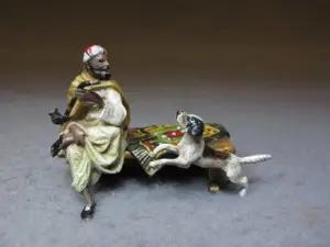Vienna bronze Orientalist man & dog sculpture