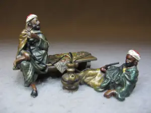 Franz BERGMAN (1898-1963) Vienna bronze men & hookah sc