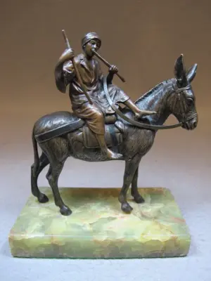Vienna bronze & onyx Orientalist man & donkey sculpture