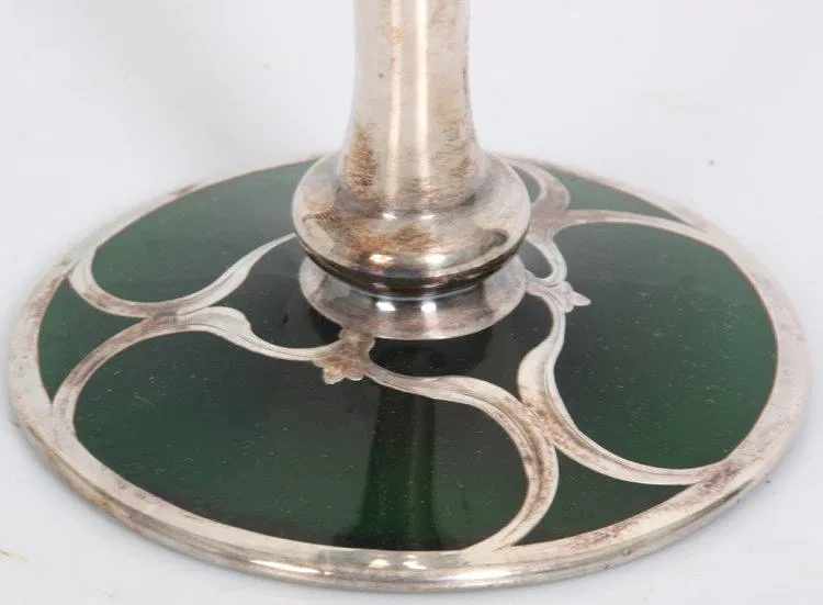 Green Glass & Sterling Overlay Vase - Image 9
