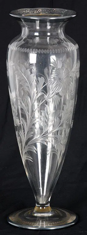 Cut Glass & Silver Overlay Vase