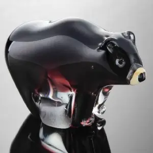 ART GLASS BLACK BEAR SCULPTURE
