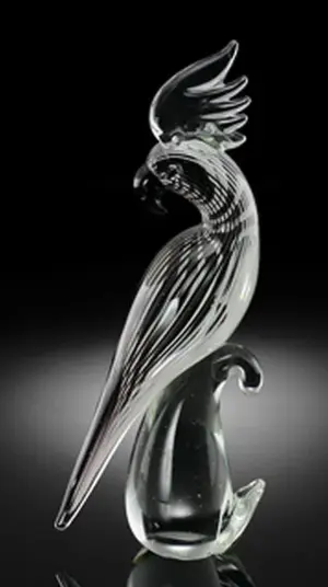 ART GLASS PARROT ON BRANCH