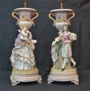 (Pr) BISQUE FIGURAL LAMPS - 17" TALL