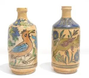(Pr) STONE WARE BIRD BOTTLES - 8 1/2" TALL