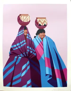 James Darum Serigraph of Two Women Holding Pots