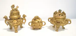 (3) ORIENTAL BRONZE INSCENSE BURNERS - 8"
