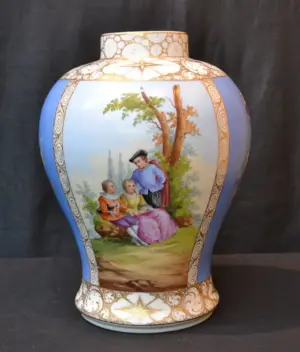LARGE HAND PAINTED CARL THIEME DRESDEN VASE