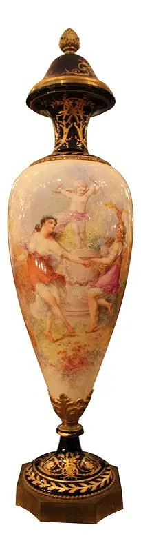 French Porcelain Vase & Cover With Sevres Mark