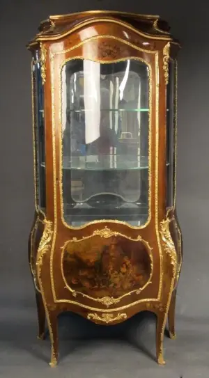 Vernis Martin Curved Glass Vitrine, 19th C