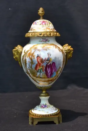HAND PAINTED FRENCH SEVRES STYLE COVERED URN