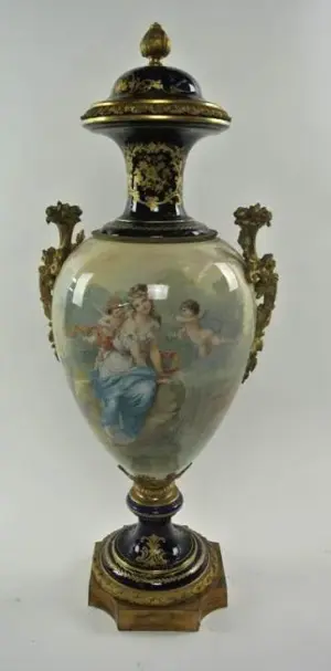 19TH CENTURY SEVRES & BRONZE ORMOLU VASE